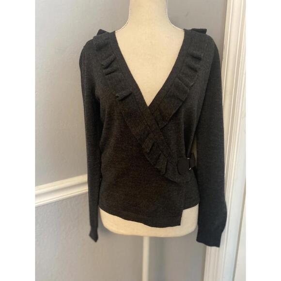 Christina Maria Italian Merino  Women's Sweater with Ruffle Trim and Side Buckle - Picture 6 of 12